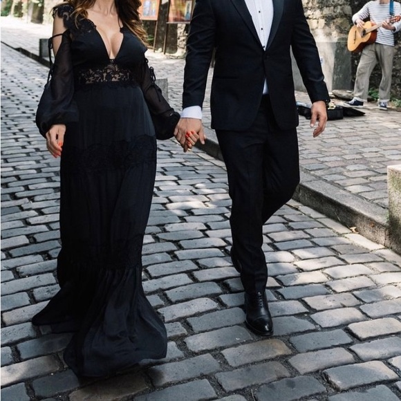 Majorelle NYE!✨Black Lace Dress sz M wedding guest, black tie, gala, cocktail - Picture 7 of 11